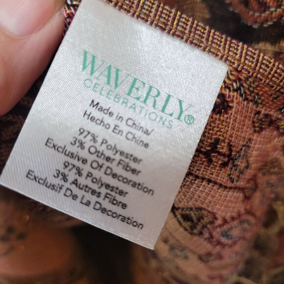 Waverly Paisley Scarf Wrap Shawl 27" X 69" Including Fringe Elegant Gold & Burgu - Picture 7 of 15